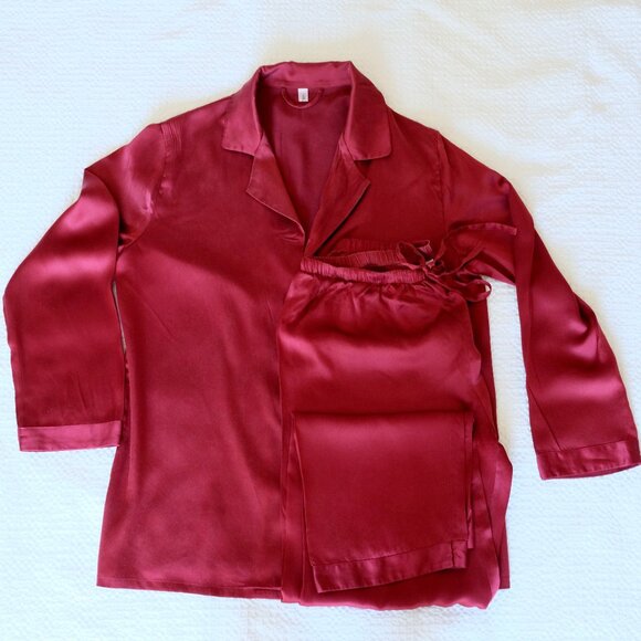 LILYSILK 100% Mulberry Silk Red Pajamas Long Sleeves Pants Set - Picture 1 of 16
